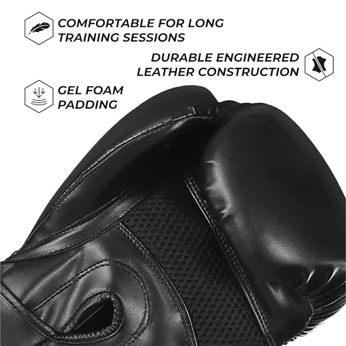 Sanabul Essential Gel Boxing Gloves for Men & Women, Kickboxing MMA, Muay Thai Gloves and Heavy Bag Training Punching & Sparring - color: AllBlack, size: 10 oz