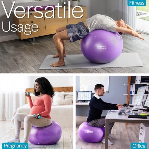 Core Balance Exercise Ball, Stability Ball for Yoga, Pilates and Fitness, Gym Ball for Home Gym and Office Chair, Training, Physical Therapy, Anti Burst, Pump Included, 55cm 65cm 75cm 85cm - color: Purple, size: XL (27–30in | 68–75cm)