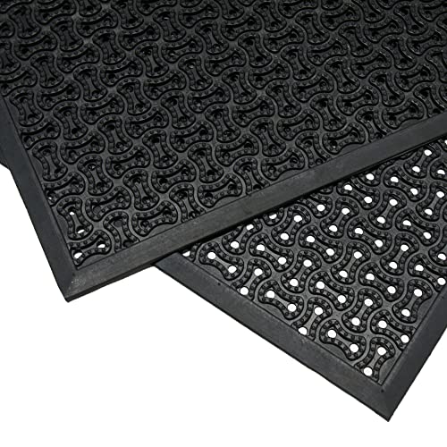 Rubber-Cal "Dura-Scraper Drainage Commercial Door Mat - 3/8 in x 3 ft x 5 ft - Black Rubber Doormats - size: 3' x 5' (Rectangular)