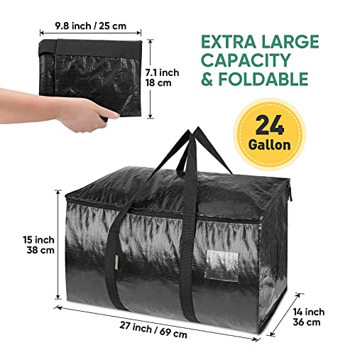 BALEINE 4-Pack Oversized Moving Bags with Reinforced Handles, Heavy-Duty Storage Tote for Clothes, Moving Supplies (Black, 4-Pack) - color: Black, size: 4-Pack