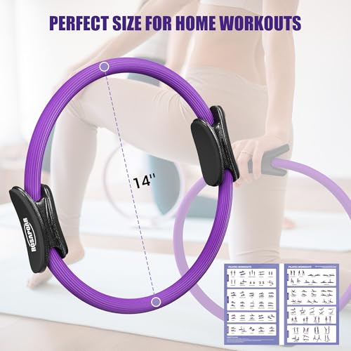 ROSAPOAR Pilates Essentials Kit for Women, Pilates Ring Set - 14" Magic Circle with Yoga Ball & Resistance Bands – Pilates Kit for Home Workouts, Toning & Core Sculpting Pilates Equipment - color: Purple