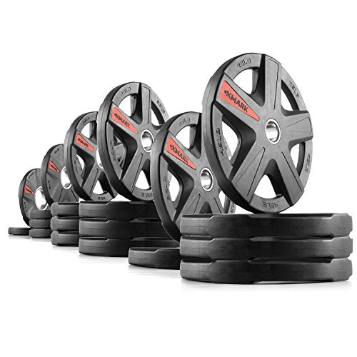 XMARK TEXAS STAR Olympic Weight Plates Set, Rubber Coated Barbell Weights for Home Gym, Weightlifting & Strength Training - color: 25) 415 lb Weight Set