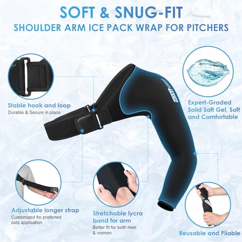 ComfiTECH Shoulder Arm Ice Pack Wrap for Pitchers, Ice Arm Sleeve for Volleyball Player, Athletes, Flexible Cold Application for Throwing Recovery, Elbow Joint and Muscle Relaxation & Daily Use, Large - size: Large