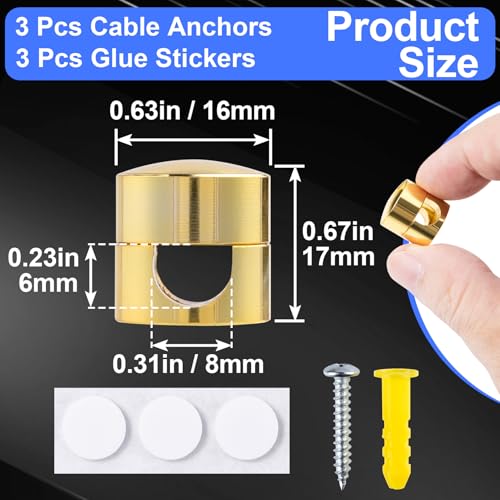 SmallCat 3 Sets Charger Holders for Cords, Gold Metal Cord Holder for Desk | Adjustable Cable Anchor Clips, Adhesive Cable Management Wire Organizers for Desk, Office, Nightstand - color: Gold, size: 3 Sets