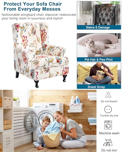 CRFATOP Waterproof Wing Chair Slipcovers 2 Piece Stretch Wingback Chair Cover Spandex Fabric Wingback Armchair Covers with Elastic Bottom for Living Room Bedroom Wingback Chair,A19 - color: Color A19