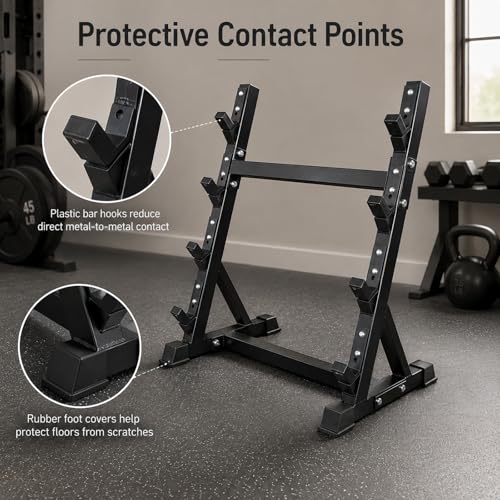 Barbell Storage Rack for Home Gym, 4-Tier EZ Curl Bar Stand with Steel Frame, Workout Bar Holder Organizer for Garage Gym Fitness Room Equipment