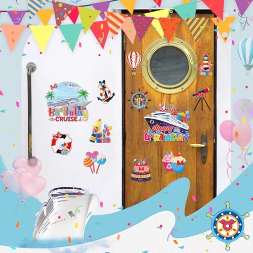 RiVolTa Mouse Birthday Cruise Decorations - 12 Pcs Ship Door Decorations Magnets Stickers Cute Mice Funny Anchor Magnetic Accessories with Pen for Cabin Stateroom Refrigerator Car Carnival Party Decor - color: Birthday