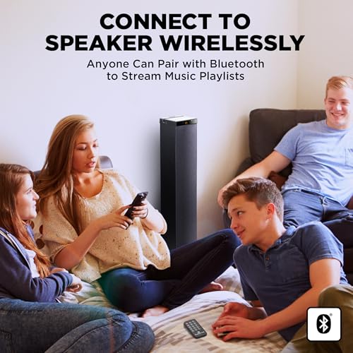 GOgroove Bluetooth Tower Speaker with Subwoofer Built in - Floorstanding Home Speaker with Powerful Bass and Dual Drivers, 120W Peak Power, MP3 3.5mm Aux, USB 2.0 Port Flash Drive, FM Radio (Single) - color: Black
