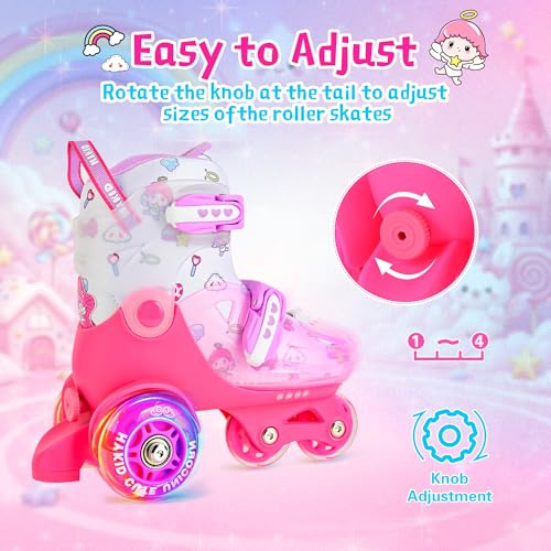 HYKID Toddler Roller Skates, 4 Adjustable Sizes, Fun Illuminating, Safety Three-Point Type, Breathable Upper, Beginners' Roller Skates for Girls Boys Kids - color: Lovely Angel, size: Toddler (8C-10.5C)