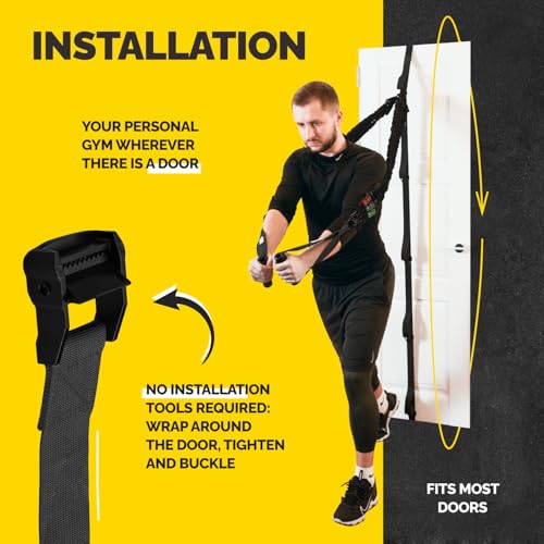 Door Anchor Strap for Resistance Bands with 5 Loops and Metal D-Rings | Fits most doors and resistance bands, 5 anchor points, reinforced nylon, tool-free setup, full-body workout versatility - color: Black Door Strap