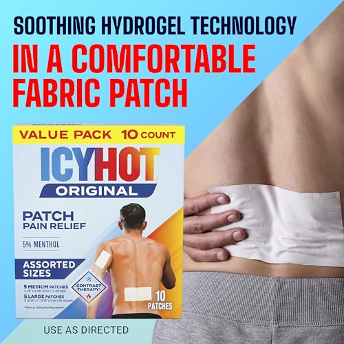 Icy Hot Original Pain Relief Patch Variety Pack, 5 Medium and 5 Large Comfortable Fabric Patches with Menthol 5%, Contrast Therapy for Backaches, Joints, Muscle Strains and Arthritis, 10 ct. - size: 10 Count
