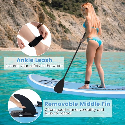 KOTEK 10FT/11FT Inflatable Paddle Board, SUP Paddleboard with Hand Pump, Safety Leash, Repair Kit, Carry Bag, Non-Slip EVA Deck, Stand Up Paddle Board for Youth & Adults - size: 11 FT, style: Blue Coconut Palm