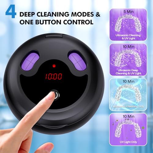Upgraded Ultrasonic Retainer Cleaner Machine, 48kHz Ultrasonic Dentures Cleaner for Mouth Guards, Braces, Aligner, Toothbrush & Jewelry, 200ML Capacity, Black - color: Light Black