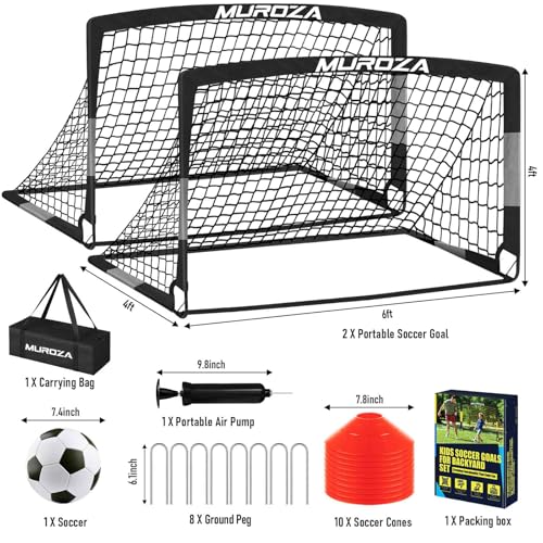 Soccer Goal, Kids Soccer Goals for Backyard Set, 2 Pack of Portable Pop Up Soccer Net with Soccer Ball, Cones, Complete Training Equipment for Youth, Toddler Outdoor Sports Games - color: Black Gray, style: 6 ft x 4 ft