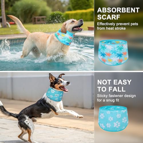 BEAUTYZOO Dog Cooling Bandana for Medium Large Dogs, 2 Pack Instant Cooling Bandanas Breathable Cooling Ice Towel Neck Wraps,Keep Dogs Cool in Hot Summer, Blue Paw M - color: Blue Paw + Tree, size: Medium(Neck Girth:13-19in)