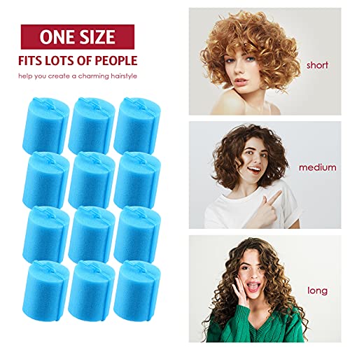 Syhood 12 Pcs Jumbo Foam Sponge Hair Rollers 1.89 Inch Soft Sleeping Curlers Flexible Large Foam Rollers and Rat Tail Comb for Hair Styling(Blue) - color: Blue