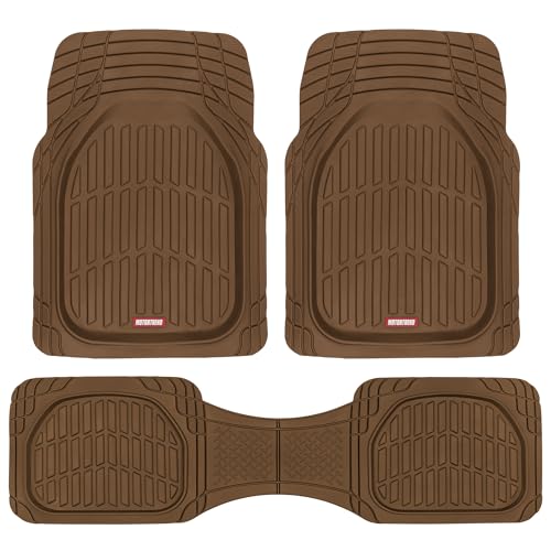 Motor Trend FlexTough Deep Dish All-Weather Floor Mats, Waterproof Trim-To Fit Mats for Cars, Trucks, SUVs - Universal Automotive Floor Liners, Car Accessories, Brown - color: Brown, style: Full Set
