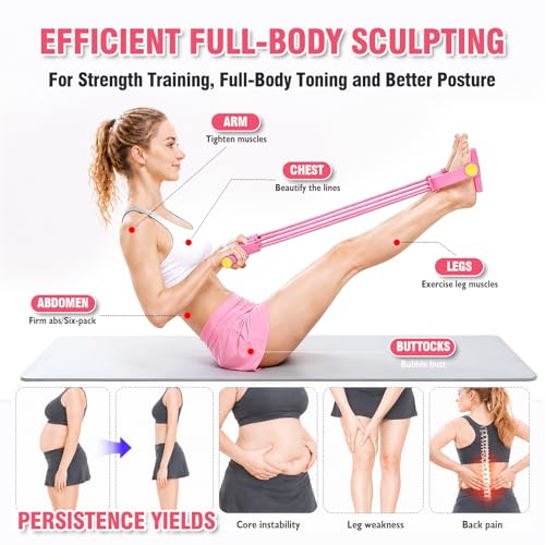 Multifunction Foot Pedal Resistance Bands with Handles, 6-Tube Adjustable Elastic Yoga Exercise Bands, Home Gym Fitness Equipment for Abdomen, Core, Waist, Arm, Leg Stretching - color: Pink