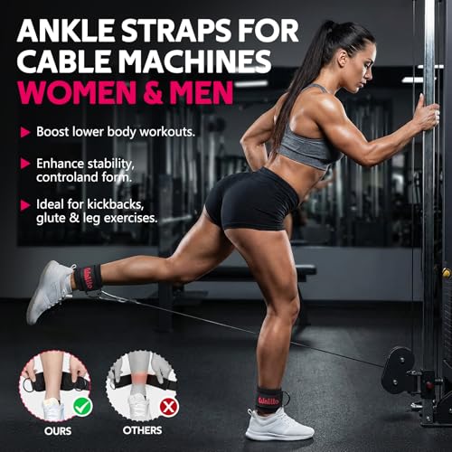 WALITO Gym Ankle Straps for Cable Machines Women & Men - Glute Kickback Ankle Cuff, Adjustable Cable Machine Accessories for Leg Extensions, Hip Abductors & Lower Body Workouts - color: 1Pair-Black
