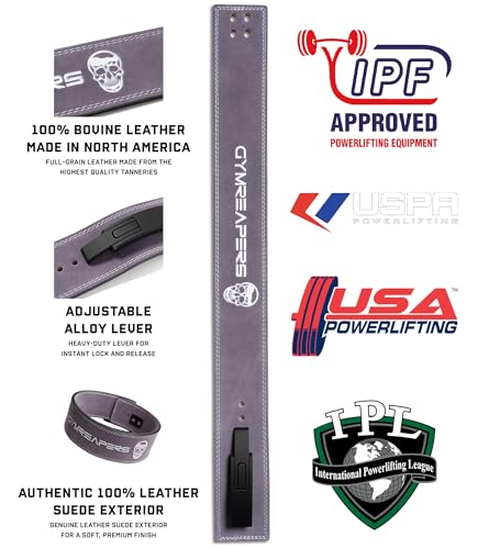 Gymreapers 10MM Lever Weightlifting Belt Leather Adjustable Heavy Duty Buckle Belt, IPF Approved for Powerlifting, Weightlifting, and Strength Training - color: Lilac, size: X-Small (24-31")