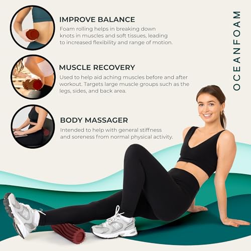 Oceanfoam Ripple Travel Foam Roller (11" x 3.35") Firm Mini Foam Roller for Physical Therapy, Deep Tissue Massage, Back Pain - High Density, Ergonomic Wave Textured - Yoga, Pilates, Exercise (Maroon) - color: Maroon
