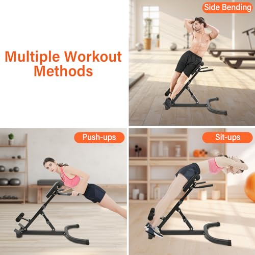 Roman Chair Back Extension Weight Bench Ab Machine Foldable Angle Height Adjustable Sit up Exercise Multi-Functional Workout Home Gym Exercise Equipment Inversion Table for Fitness - color: Upgraded Black