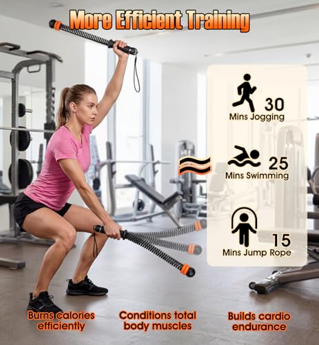 Weighted Ropeless Battle Ropes with Adjustable Spring Resistance, Quiet Cordless Battle Rope Sticks for Apartment Home Gym, Portable Workout Equipment with Weighted Handles for HIIT Cardio Training - color: Black