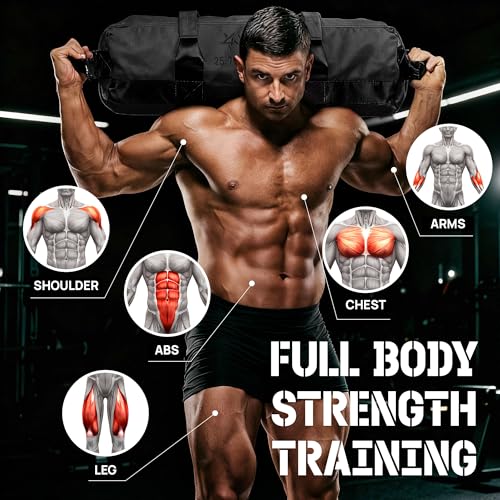 Yes4All Sandbags for Working Out, Adjustable Sand Bags for Weight Training with Handles, Multiple Colors & Sizes 5-200lbs - color: F. Black - M (25-75 Lbs)