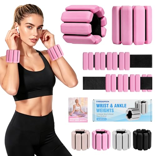 Wrist Weights, 2Pack Adjustable Ankle Weights for Women/Men, Silicone Weighted Bangles for Yoga, Pilates, Running & Walking, Arm & Leg Weights, 2lb - color: Pink
