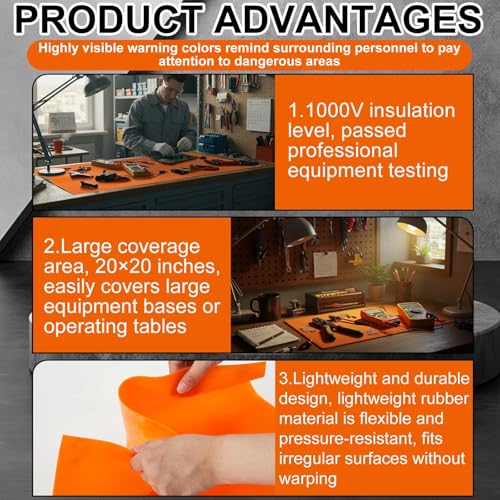 1 Pcs 40" x 40" Insulated Rubber Mat, 1000v High Voltage Insulation Blanket Electrical Safety Rubber Mat Non Conductive Dielectric Mats for Electricians Industrial Workspaces, Orange - color: Orange, size: 40" X 40" X 0.06"