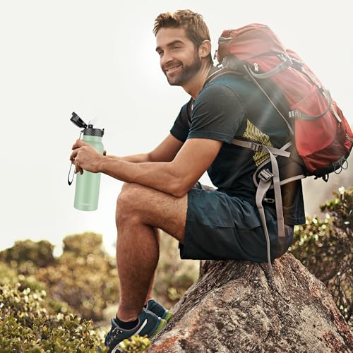 Han's Bottle Sports Water Bottle - 24 Oz, Straw Lid, Leak Proof, Vacuum Insulated Stainless Steel, Double Walled, Thermo Mug,Pine Green - color: Pine Green, size: 24 Ounces
