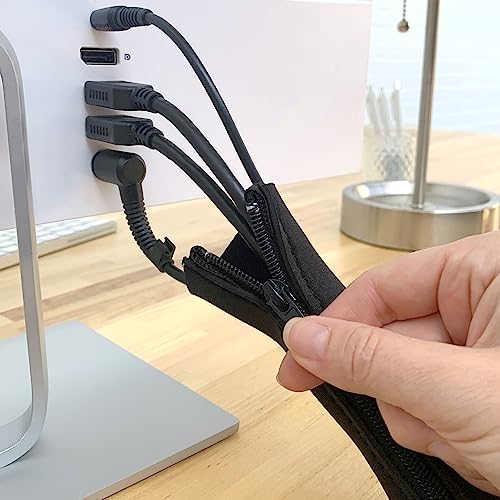 Zipper Cable Sleeve by Wrap-It Storage - 36" x 4" (2-Pack) Black - Cord Organizer and Cable Protector for Desk, Computer, TV Cord Management to Hide and Cover Wire and Extension Cables - size: 36in (2-Pack)