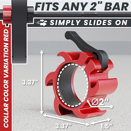 Synergee Aluminum Barbell Collars – 2" Olympic Locking Clamps - color: Red