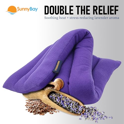 SunnyBay Lavender Microwave Heating Pad, 26" Long Microwavable Neck Wrap & Heat Pack for Moist Hot Therapy, Heated Neck Warmer for Neck, Shoulder & Back Pain Relief, Flaxseed Filling, 26x6, Purple - color: 6x26 Scented - Purple