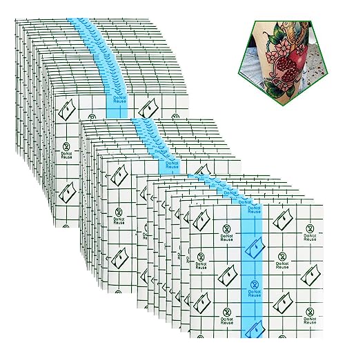 50 Pieces 4 x 4 in Stretch Waterproof Adhesive Bandages Transparent Film for Tattoo Aftercare and Skin Repair Adhesive Tattoo Supply Wrap - size: 4 x 4 Inch(Pack of 50)