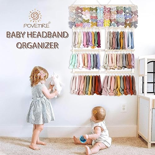 POVETIRE Headband Holder Hair Bows Organizer for Girls,Baby Headbands Hair Accessories Organizer Storage Wall Hanging Decor for Nursery Girls Room - color: Beige