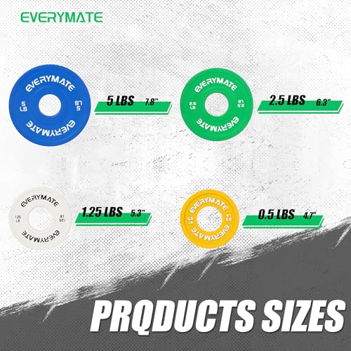 EVERYMATE Change Weight Plates 1.25LB 2.5LB 5LB Set Fractional Plate Olympic Bumper Plates for Cross Training Bumper Weight Plates Steel Insert Strength Training Weight Plates - color: 18.5LB (0.5+1.25+2.5+5) x2