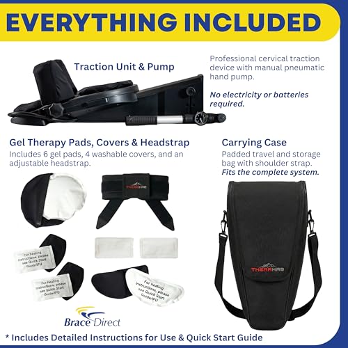 Brace Direct Therahab Professional Cervical Traction Device & Neck Stretcher E0849 with Gel Pack - Home Hot Cold Therapy Cervical Decompression System with Accessory Bag - style: Classic