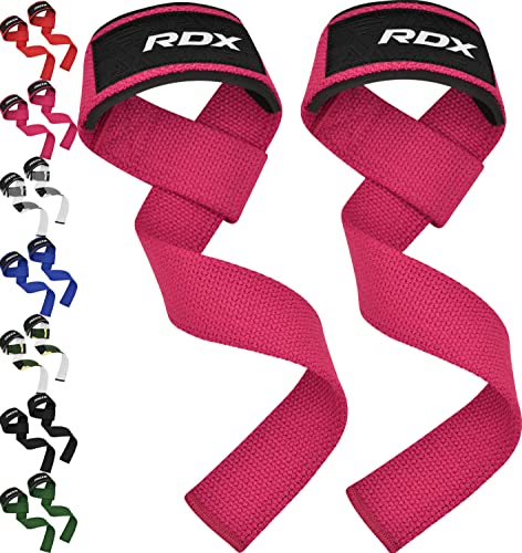 RDX Lifting Straps for Weightlifting –100% Cotton Heavy Duty Gym Wrist Strap with 5MM Neoprene Padding, 60CM Anti-Slip Hand Grip Wraps for Deadlifts Powerlifting Workouts Strength Training, Men Women - color: Pink