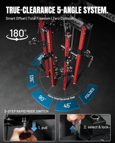 Mikolo Folding Squat Rack, Wall Mounted Power Rack with Cable Crossover Machine & LAT Pull Down, Functional Trainer with 5 Adjustable Function Modes, Home Gym Package - color: Red, size: WR02 Pro-Forge (Rack Only)