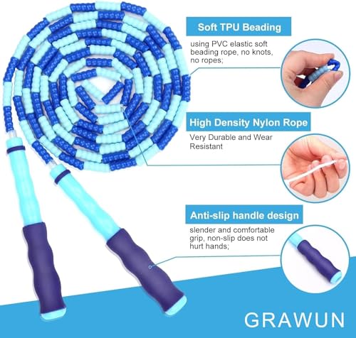 GRAWUN Jump Rope For Kids, Soft Beaded Jump Rope, Adjustable Length Tangle-Free Segmented Soft Beaded Skipping Rope，for Women, Men and Kids Keeping Fit, Workout and Weight Loss - color: 6 Pack