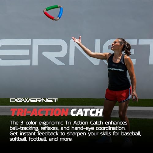 PowerNet Tri-Action Catch, Multi-Color Foam Speed and Agility Training Equipment for Football, Baseball & Softball, Triangle Hand Eye Coordination Training Aid to Improve Reaction Time & Reflexes