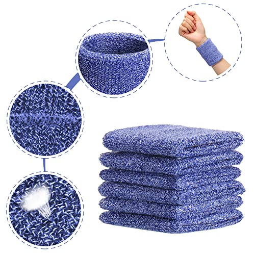 Willbond Wrist Sweatbands, Sports Sweatbands for Competition, Sweat Absorbent, for Basketball, Tennis, Football, Running and Work (Pack of 6) - color: Blue and White