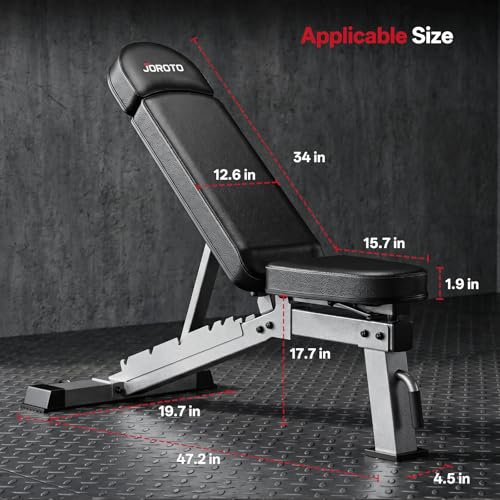 JOROTO FID Adjustable Weight Bench 1300LBS Capacity for Home Gym | Heavy Duty Workout Bench Press with Incline Decline Positions, 34'' Backrest and Wheels for Strength Training at Home Gym