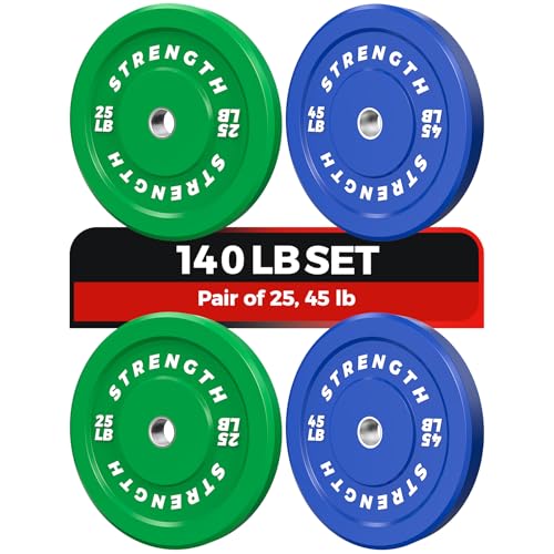 Rendpas Premium Color-Coded Rubber Bumper Plates Set - 2 Inch Olympic Weight Plates for Home Gym Cross and Strength Training - color: 140LB Set
