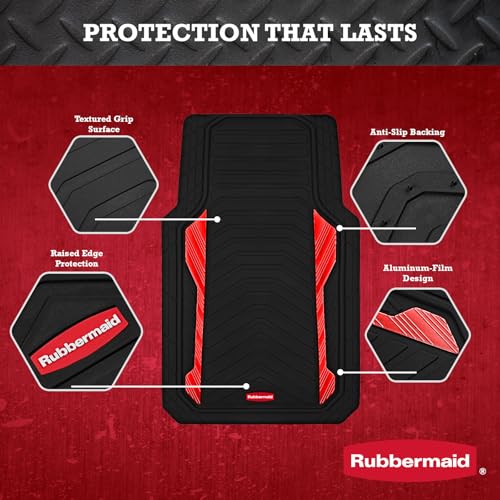 Rubbermaid Car Floor Mat, Heavy Duty All-Weather Car Mats Full Set with Dual-Tone Red Aluminum Inserts – Universal Fit, Anti-Slip Backing, Trim-to-Fit for Most SUV, Sedan, Van - color: Red