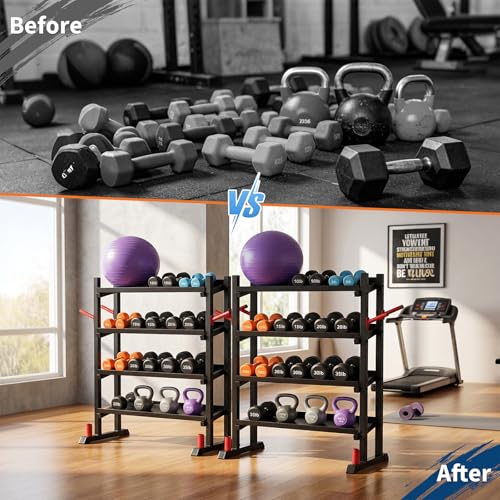 3-Tiers Dumbbell Rack, 1300LB Capacity Adjustable Weight Rack for Home Gym, H-Frame & Trapezoidal-Frame Weight Stand for Dumbells, Kettlebells, Barbells, Weight Plates - size: 48.39 x 18.7 x 36.54 Inch