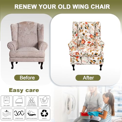 NILUOH Wingback Chair Slipcover 2-Piece Stretch Wingback Chair Sofa Slipcover Armchair Cover Printed Furniture Protector Couch Soft with Elastic Bottom for Living Room - color: Flower 5