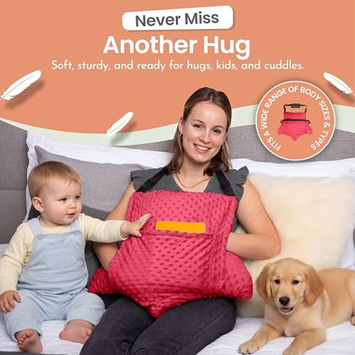 MOYOAMA Hysterectomy Pillow Post Surgery – Form-Fit Support Shield with Secure Straps, 2 Pockets, & Cozy Muff – After Hysterectomy Recovery Must-Haves, Post-Op C-Section Pillow Post Surgery Gifts - color: Bloom Red