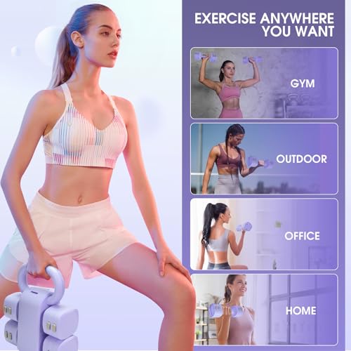 Adjustable 2-in-1 Convertible Kettlebell & Dumbbells Set, 4 in 1 Free Weights Dumbbell Set of 2, Each 2.2 3.3 4.4 5.5lb Quick Change Women Dumbbell Set for Home Exercise Training - color: Purple